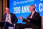Greg Baer, President and Chief Executive Officer, Bank Policy Institute engages in discussion with Ryan Crocker, Lifelong U.S. Diplomat and Diplomat in Residence, Princeton University during the Conference Opening Dinner.